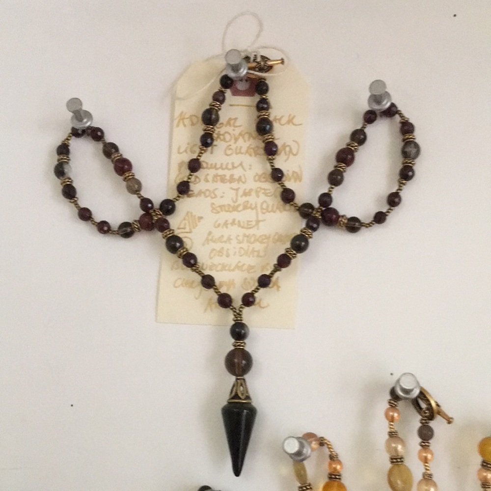 Smokey Quartz,Jasper, Garnet, Obsidian Crystal Necklace Handmade one of a Kind
